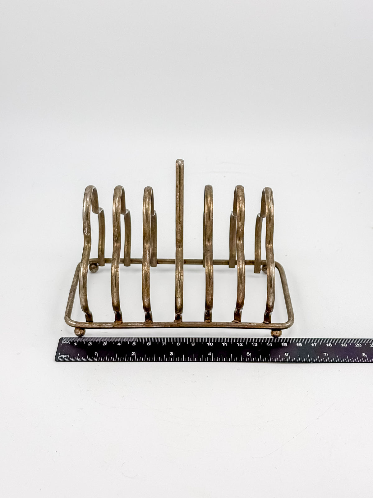 Vintage Art Deco English Silver-Plated Toast Rack with Wavy Dividers and Ball Feet, Letter Holder