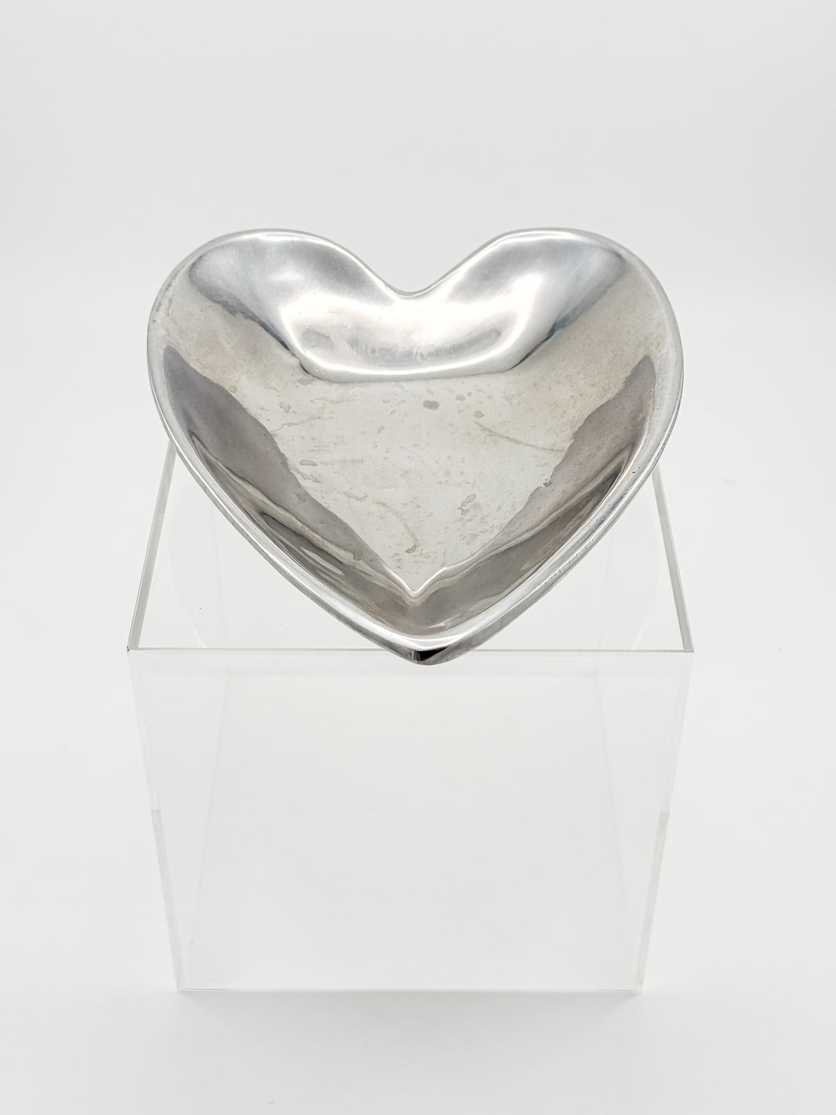 Vintage Mexican Pewter Heart Catchall Dish, Mid-Century Modernist Ring Tray, Hecho en Mexico