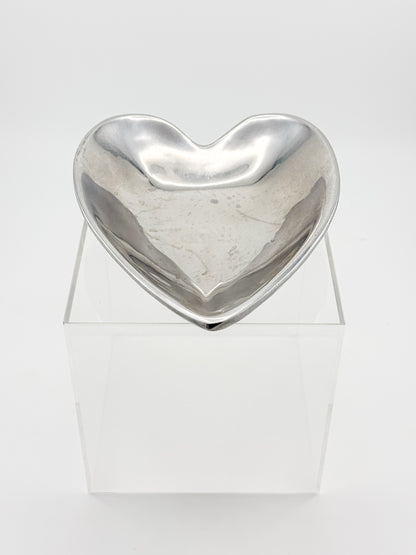 Vintage Mexican Pewter Heart Catchall Dish, Mid-Century Modernist Ring Tray, Hecho en Mexico