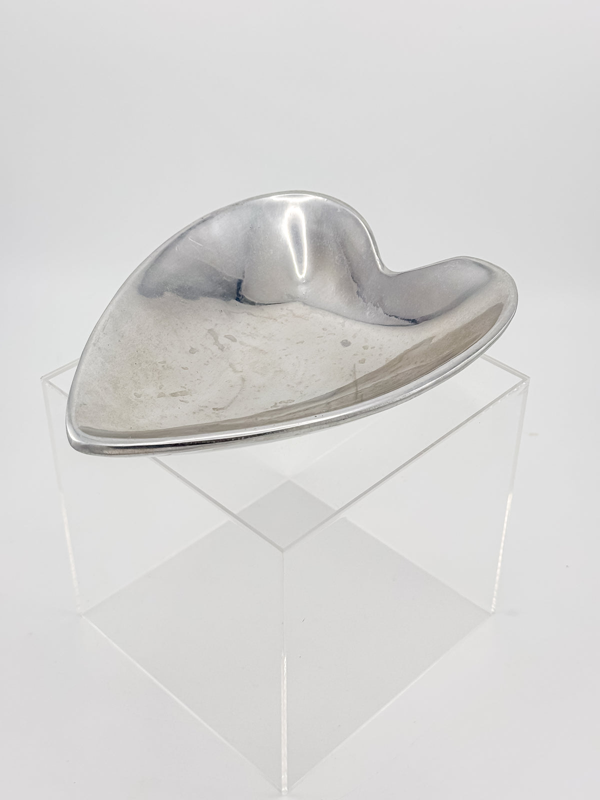 Vintage Mexican Pewter Heart Catchall Dish, Mid-Century Modernist Ring Tray, Hecho en Mexico