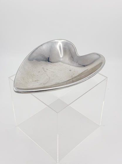 Vintage Mexican Pewter Heart Catchall Dish, Mid-Century Modernist Ring Tray, Hecho en Mexico