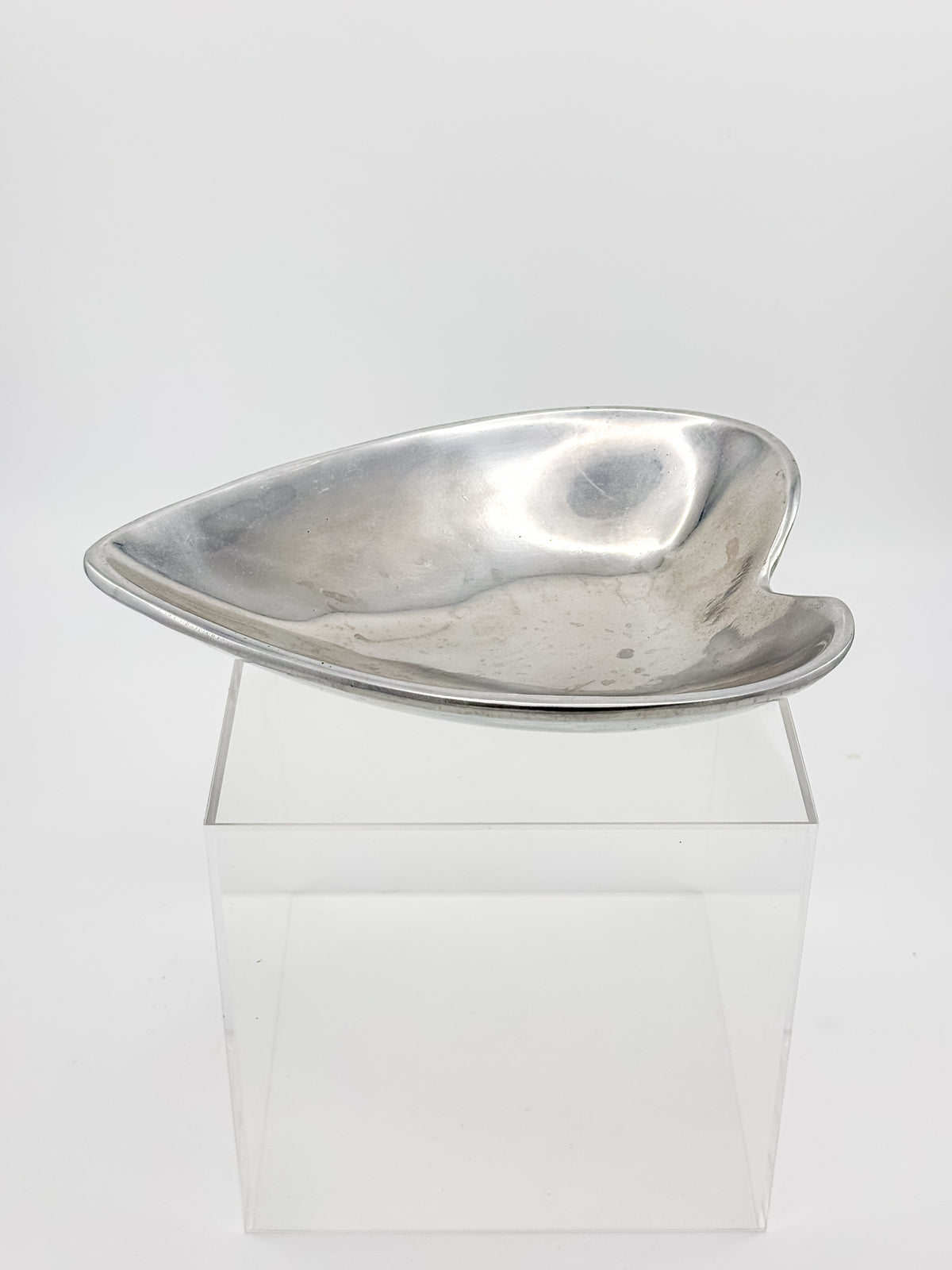 Vintage Mexican Pewter Heart Catchall Dish, Mid-Century Modernist Ring Tray, Hecho en Mexico