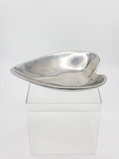 Vintage Mexican Pewter Heart Catchall Dish, Mid-Century Modernist Ring Tray, Hecho en Mexico