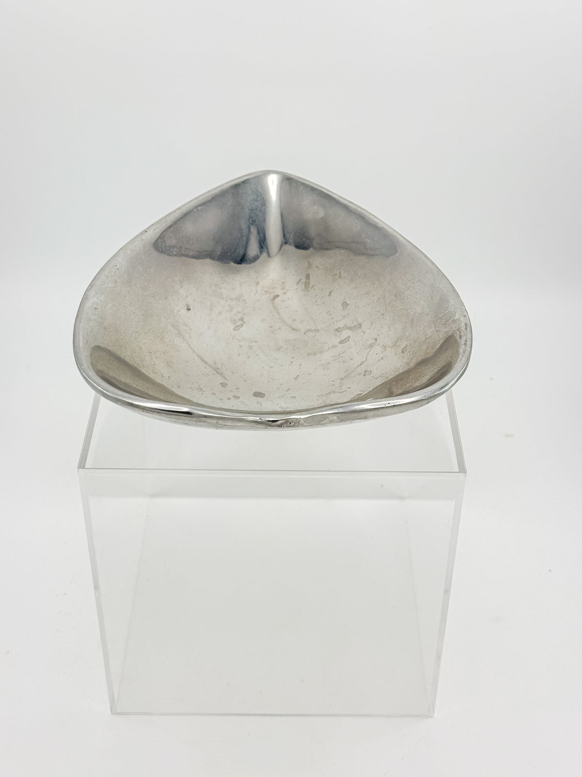 Vintage Mexican Pewter Heart Catchall Dish, Mid-Century Modernist Ring Tray, Hecho en Mexico