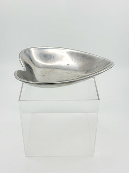 Vintage Mexican Pewter Heart Catchall Dish, Mid-Century Modernist Ring Tray, Hecho en Mexico