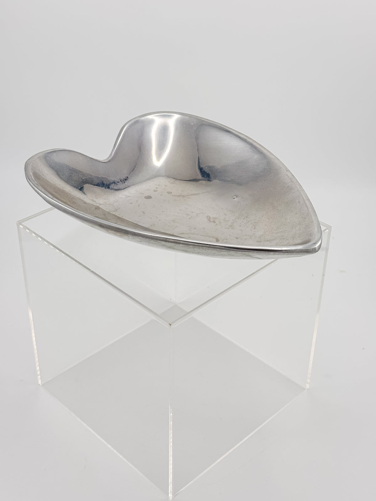 Vintage Mexican Pewter Heart Catchall Dish, Mid-Century Modernist Ring Tray, Hecho en Mexico