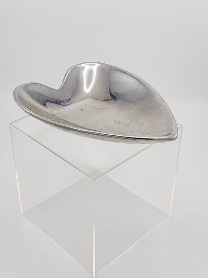 Vintage Mexican Pewter Heart Catchall Dish, Mid-Century Modernist Ring Tray, Hecho en Mexico