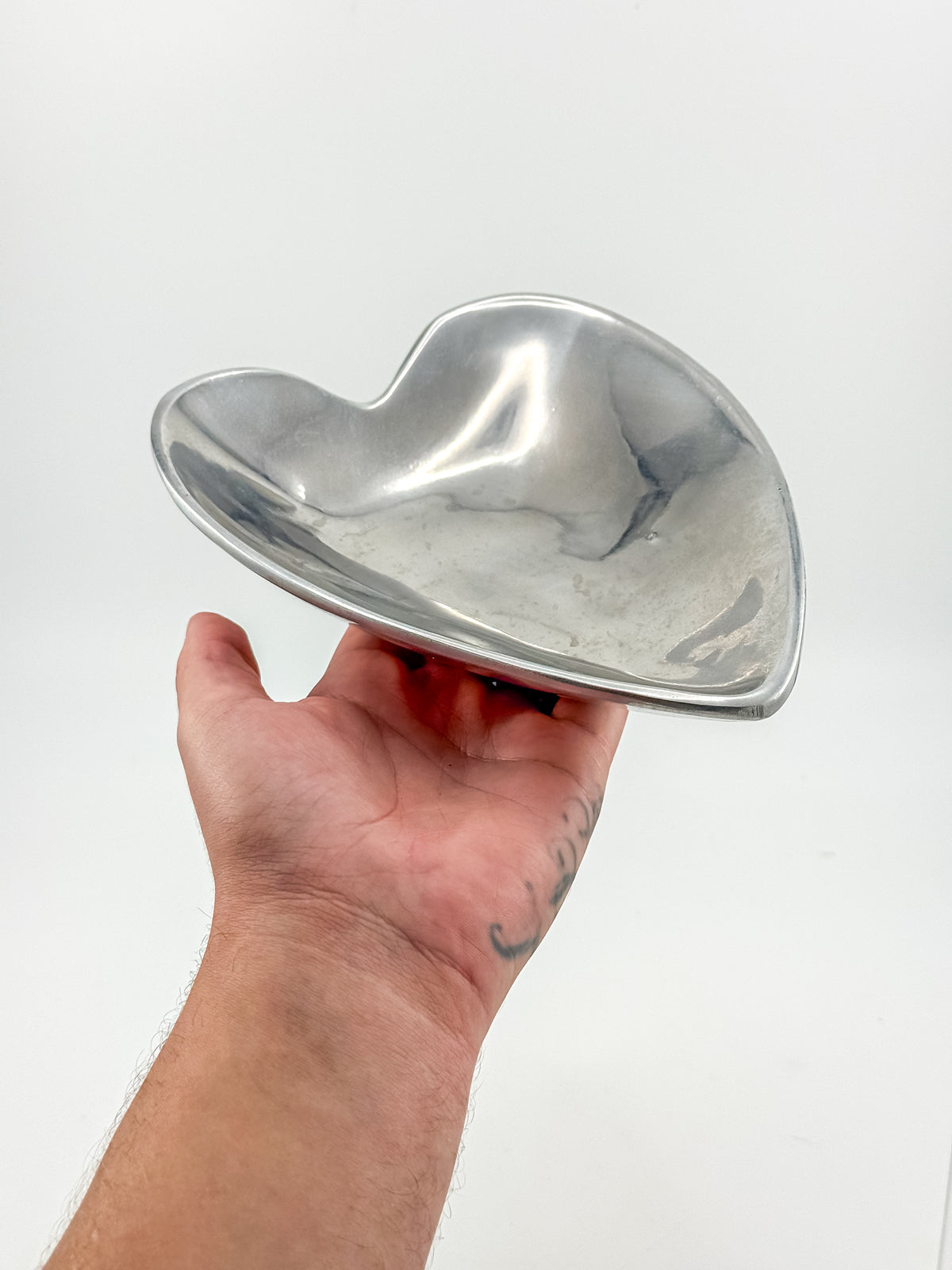 Vintage Mexican Pewter Heart Catchall Dish, Mid-Century Modernist Ring Tray, Hecho en Mexico