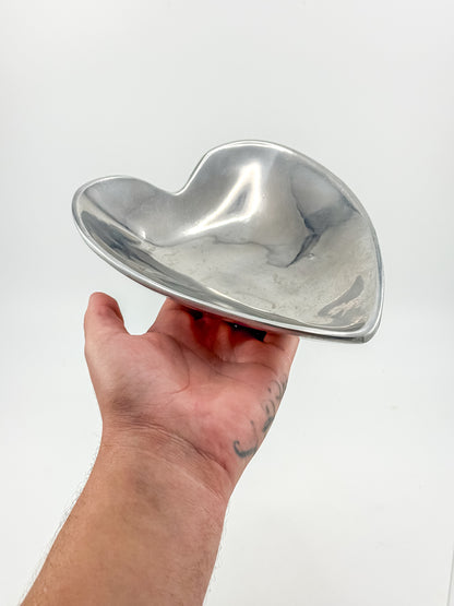 Vintage Mexican Pewter Heart Catchall Dish, Mid-Century Modernist Ring Tray, Hecho en Mexico