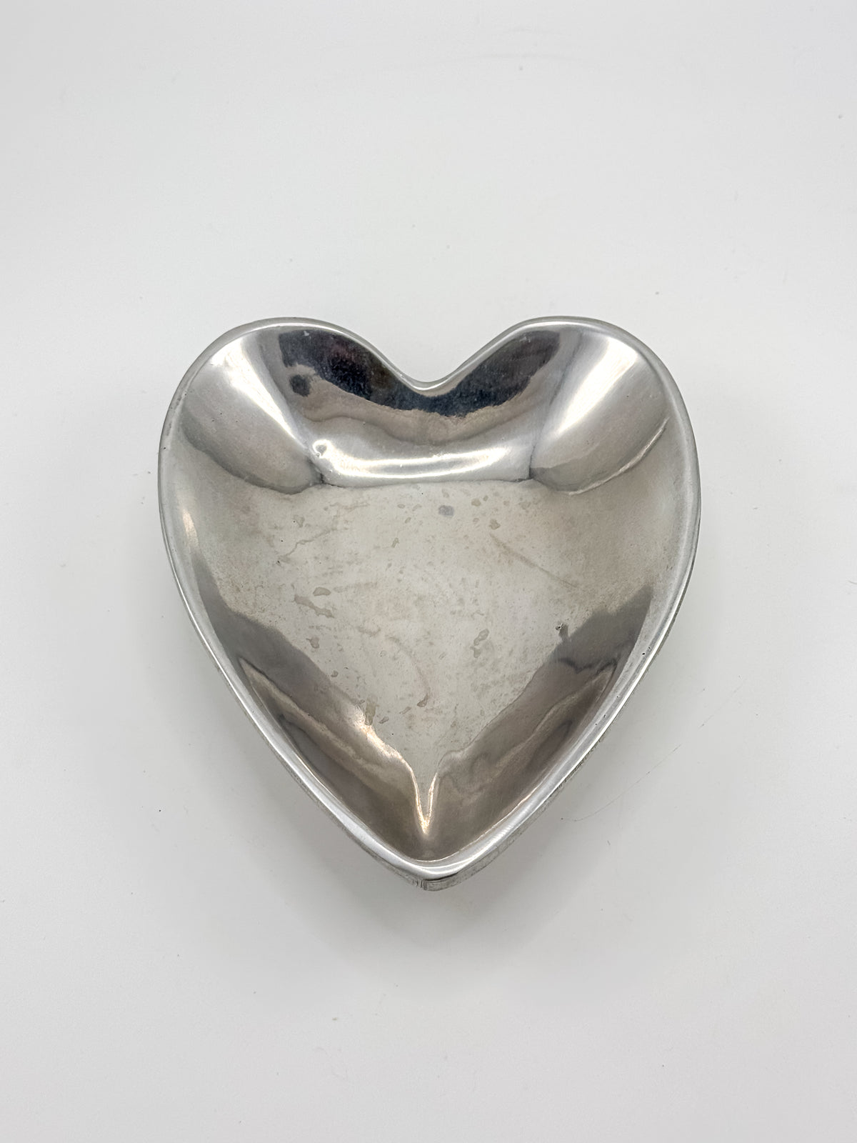 Vintage Mexican Pewter Heart Catchall Dish, Mid-Century Modernist Ring Tray, Hecho en Mexico