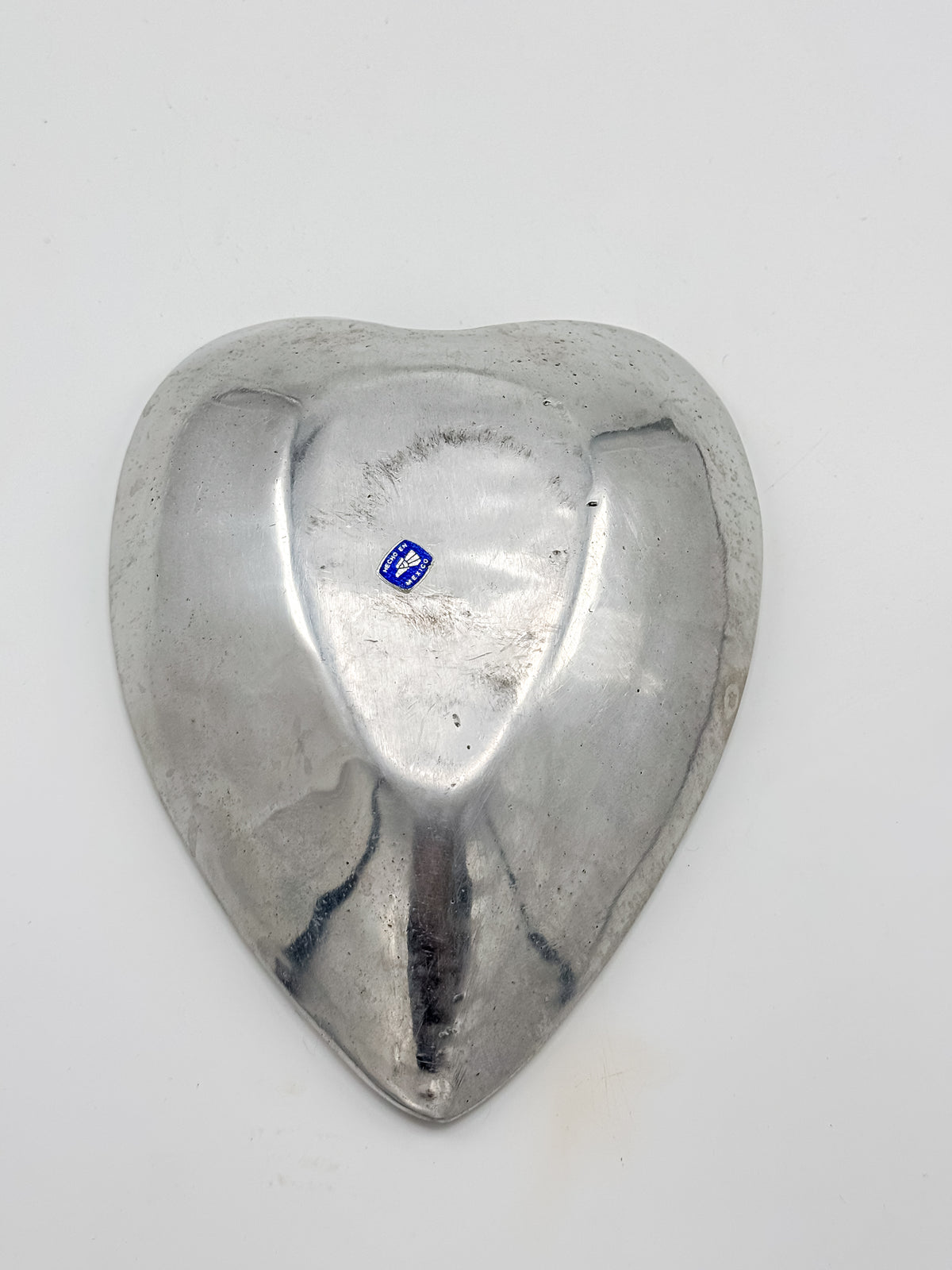 Vintage Mexican Pewter Heart Catchall Dish, Mid-Century Modernist Ring Tray, Hecho en Mexico