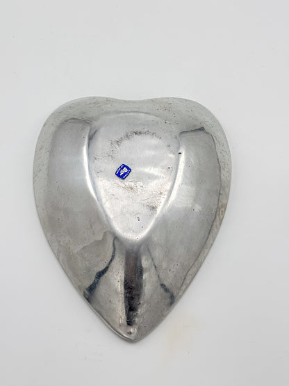 Vintage Mexican Pewter Heart Catchall Dish, Mid-Century Modernist Ring Tray, Hecho en Mexico