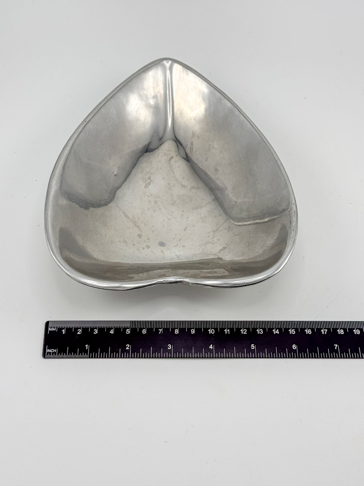 Vintage Mexican Pewter Heart Catchall Dish, Mid-Century Modernist Ring Tray, Hecho en Mexico