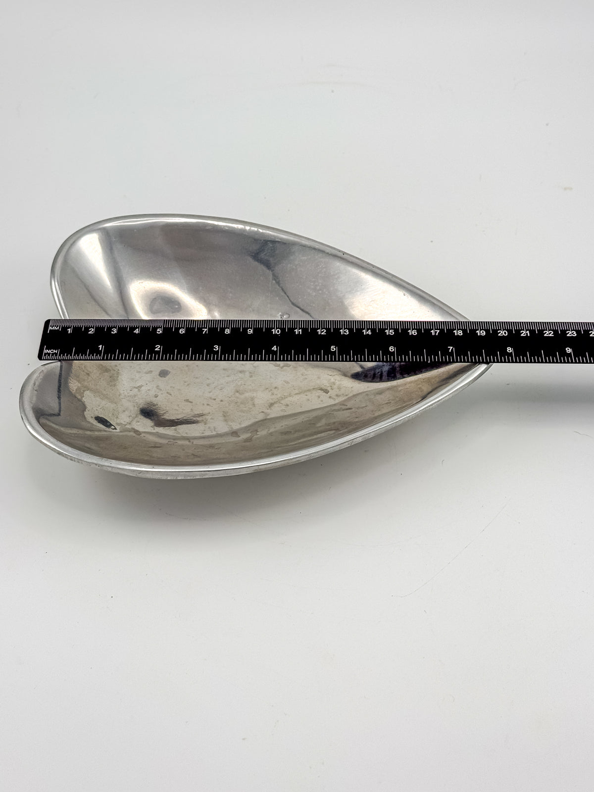 Vintage Mexican Pewter Heart Catchall Dish, Mid-Century Modernist Ring Tray, Hecho en Mexico