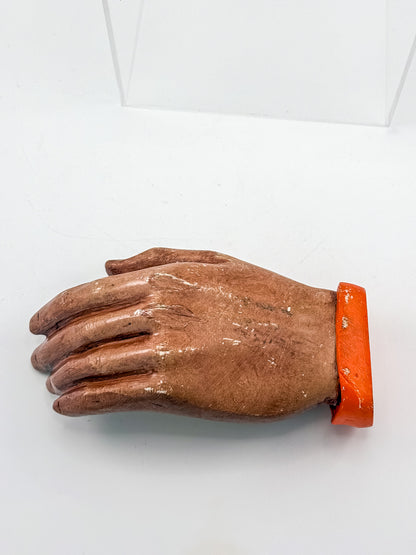 Ceramic Hand Sculpture with Sleeping Figure and Orange Cuff - Possibly Religious