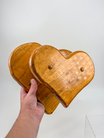 Vintage Heart Shaped Wooden Two-Tier Wall Hanger for Towels, Blankets, or Quilts