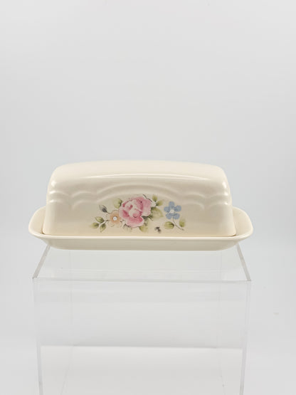 Vintage Pfaltzgraff Tea Rose 1/4-Pound Covered Butter Dish, Cream Stoneware