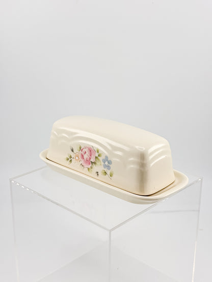 Vintage Pfaltzgraff Tea Rose 1/4-Pound Covered Butter Dish, Cream Stoneware