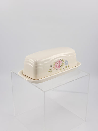 Vintage Pfaltzgraff Tea Rose 1/4-Pound Covered Butter Dish, Cream Stoneware