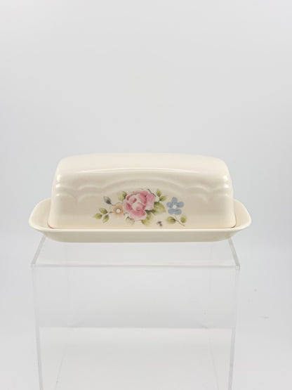 Vintage Pfaltzgraff Tea Rose 1/4-Pound Covered Butter Dish, Cream Stoneware