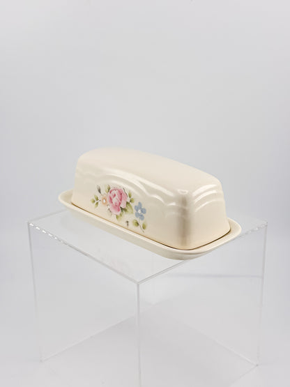 Vintage Pfaltzgraff Tea Rose 1/4-Pound Covered Butter Dish, Cream Stoneware