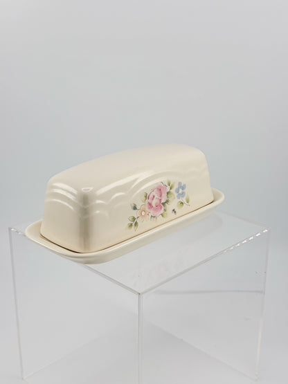 Vintage Pfaltzgraff Tea Rose 1/4-Pound Covered Butter Dish, Cream Stoneware