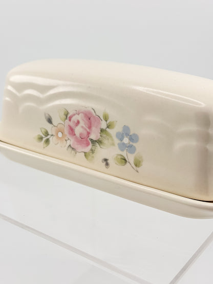 Vintage Pfaltzgraff Tea Rose 1/4-Pound Covered Butter Dish, Cream Stoneware