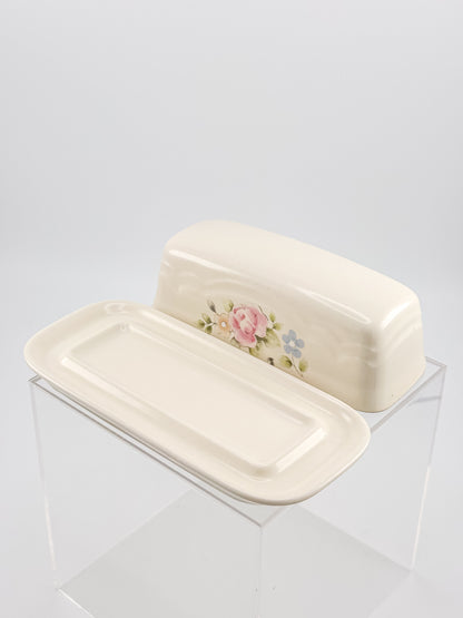 Vintage Pfaltzgraff Tea Rose 1/4-Pound Covered Butter Dish, Cream Stoneware