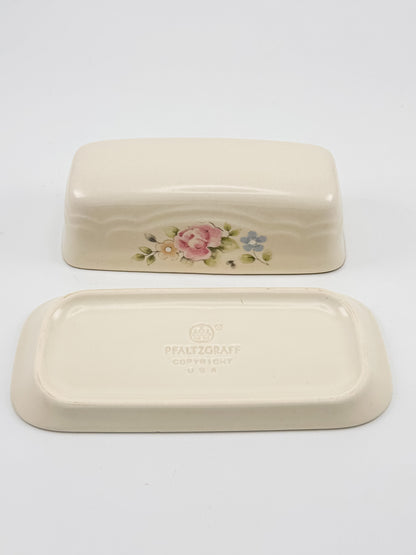 Vintage Pfaltzgraff Tea Rose 1/4-Pound Covered Butter Dish, Cream Stoneware