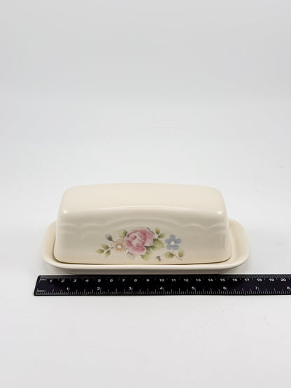 Vintage Pfaltzgraff Tea Rose 1/4-Pound Covered Butter Dish, Cream Stoneware