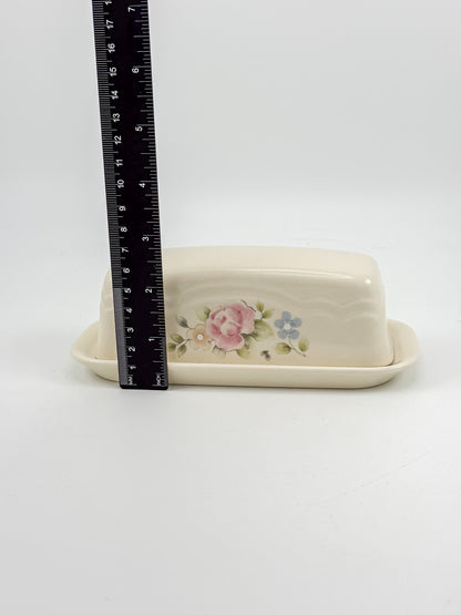 Vintage Pfaltzgraff Tea Rose 1/4-Pound Covered Butter Dish, Cream Stoneware