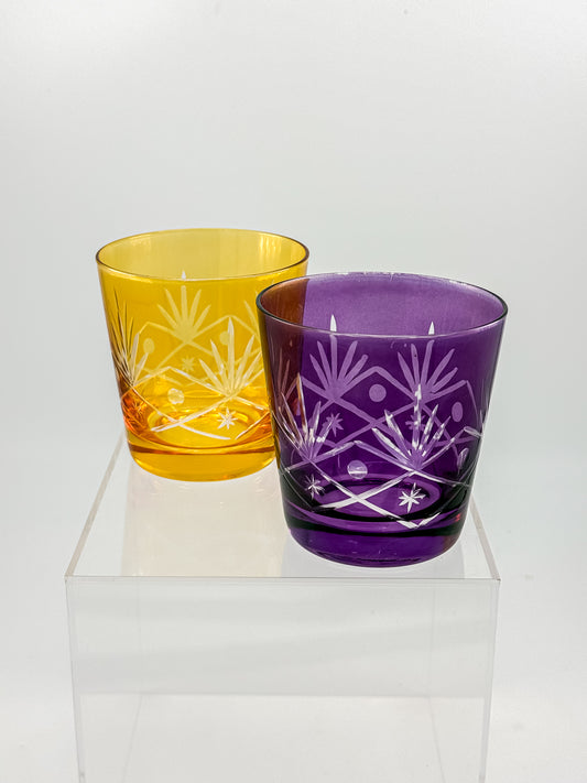 Vintage Pair of Colorful Rocks Glasses with Geometric Design