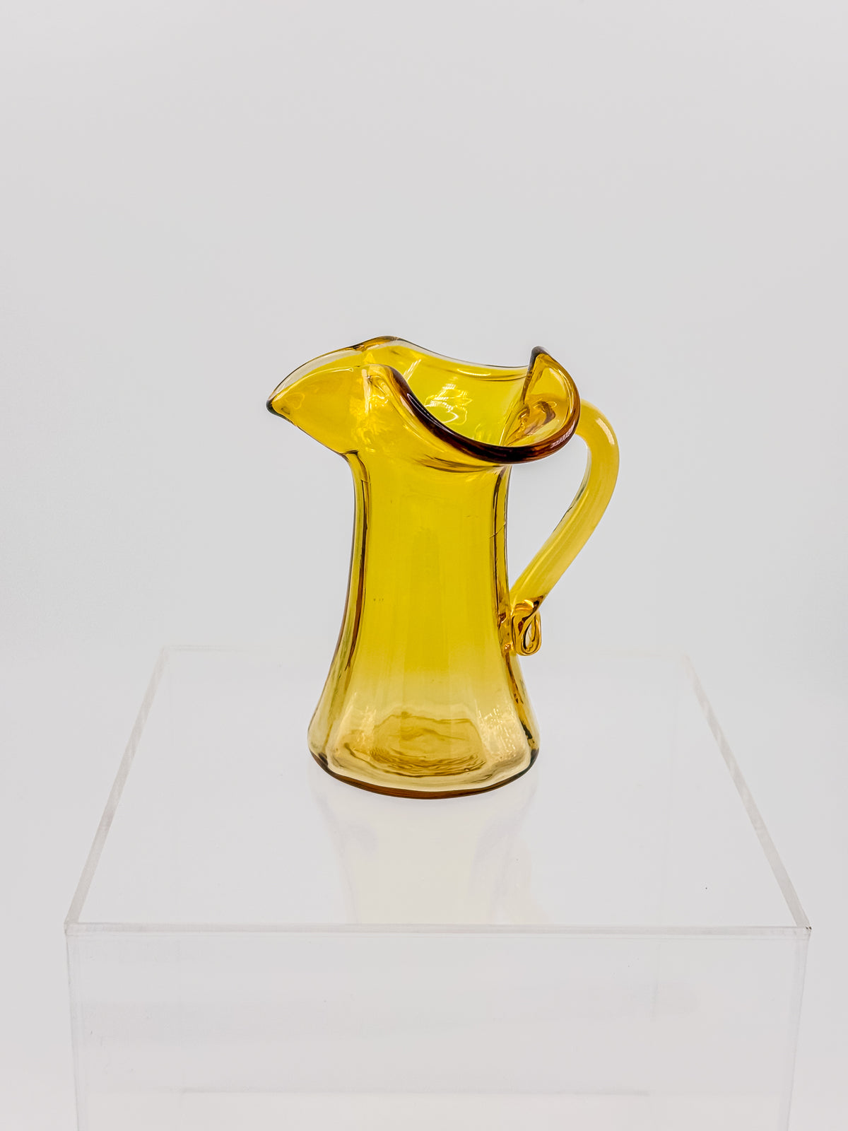 Tiny Vintage Amberina Glass Pitcher Toothpick Holder with Cadmium Glow