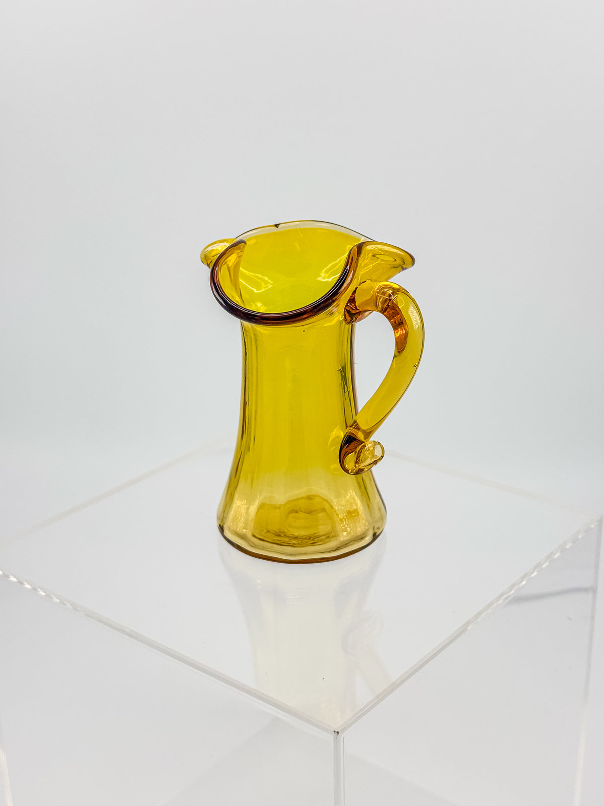 Tiny Vintage Amberina Glass Pitcher Toothpick Holder with Cadmium Glow