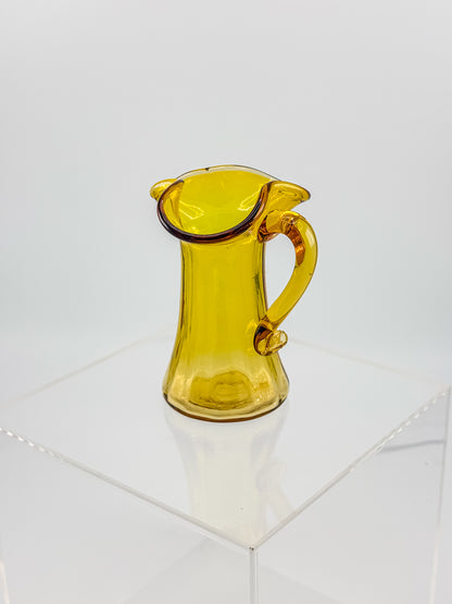 Tiny Vintage Amberina Glass Pitcher Toothpick Holder with Cadmium Glow