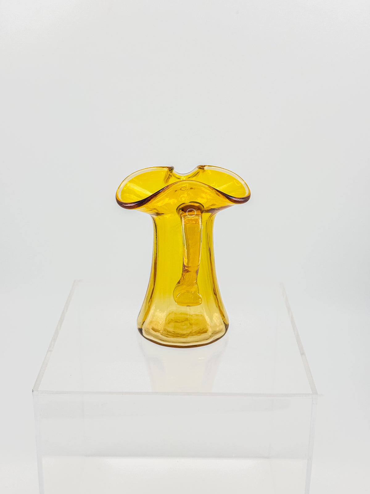 Tiny Vintage Amberina Glass Pitcher Toothpick Holder with Cadmium Glow