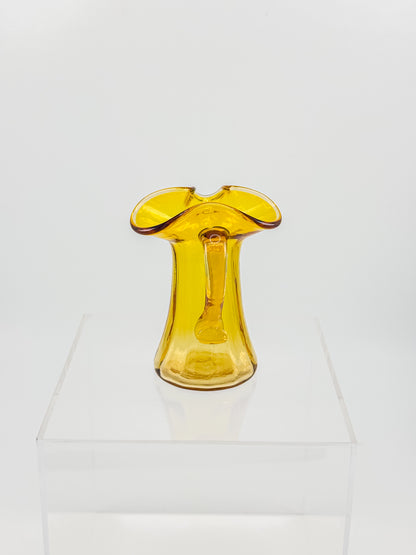 Tiny Vintage Amberina Glass Pitcher Toothpick Holder with Cadmium Glow