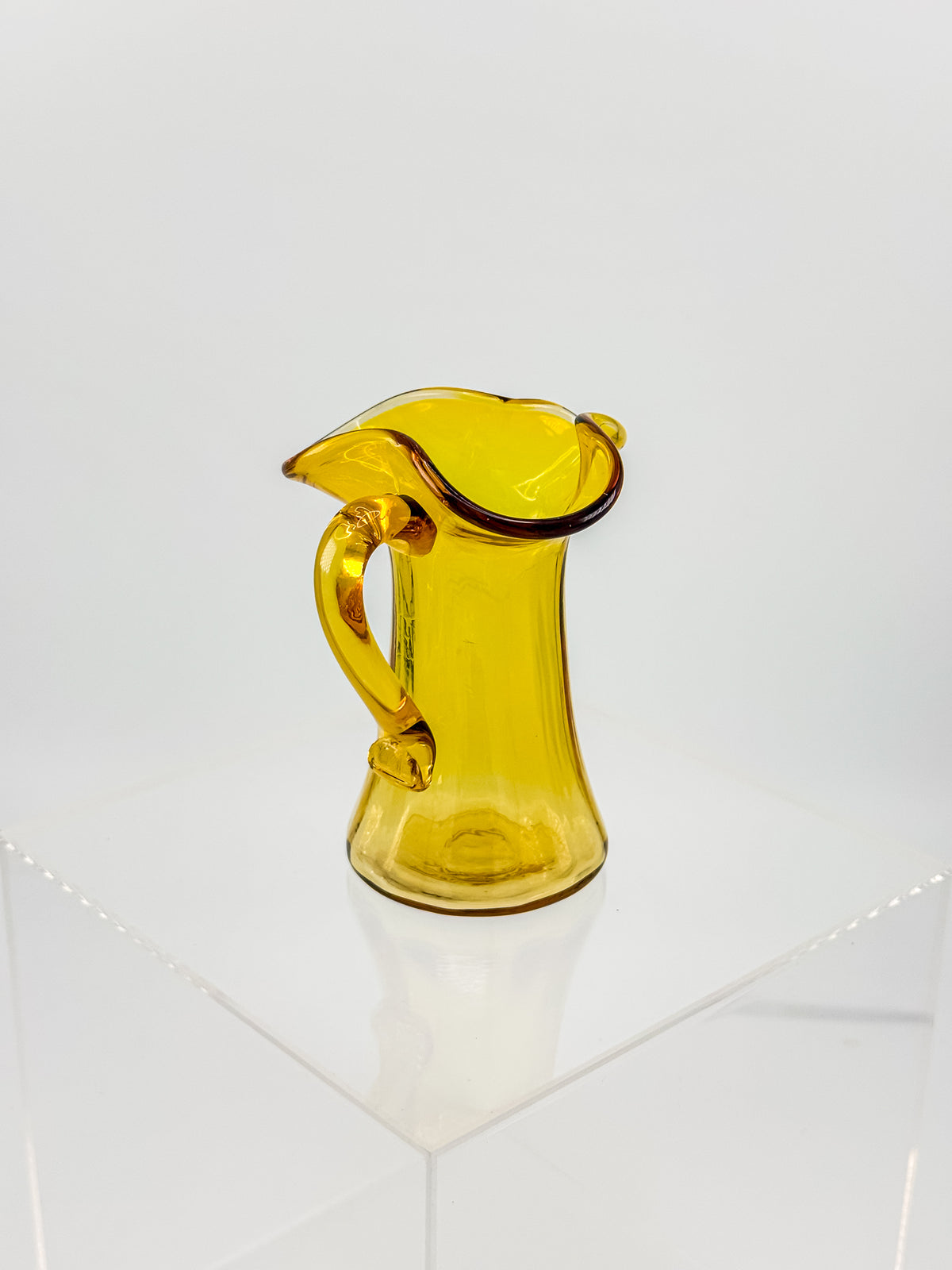 Tiny Vintage Amberina Glass Pitcher Toothpick Holder with Cadmium Glow