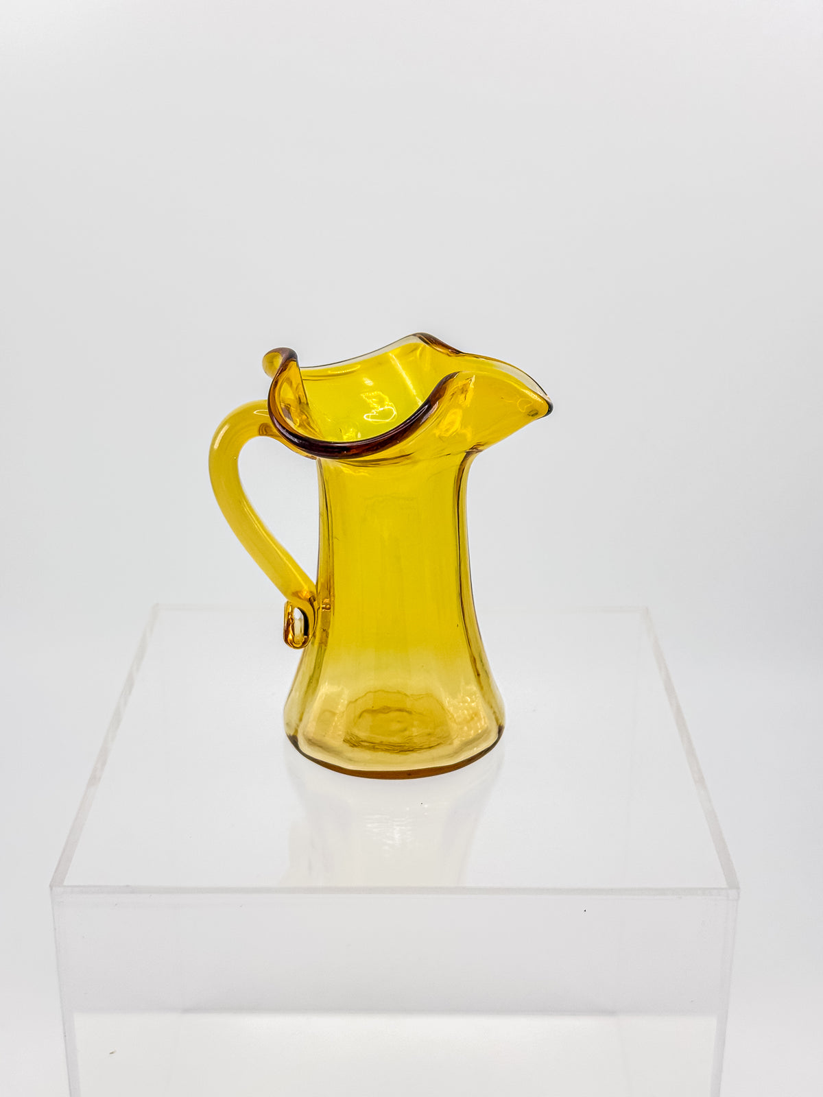 Tiny Vintage Amberina Glass Pitcher Toothpick Holder with Cadmium Glow