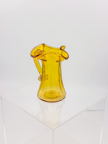 Tiny Vintage Amberina Glass Pitcher Toothpick Holder with Cadmium Glow