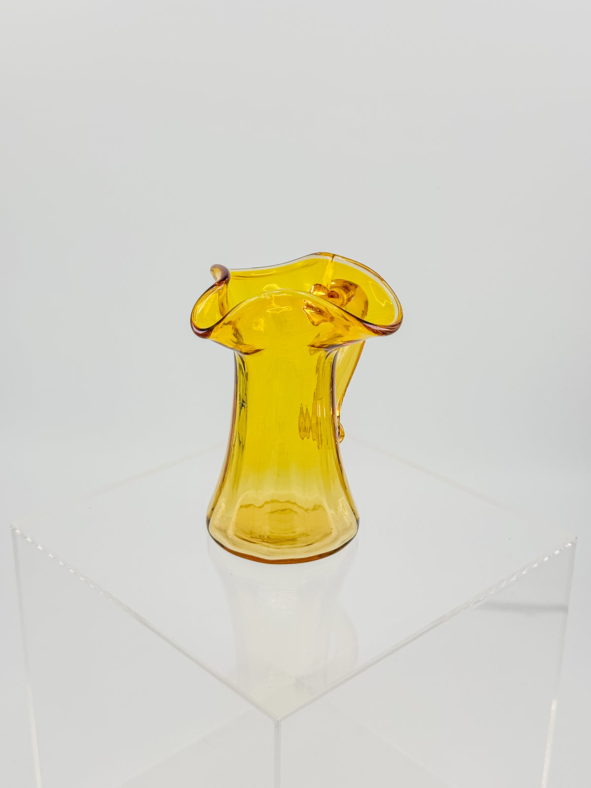 Tiny Vintage Amberina Glass Pitcher Toothpick Holder with Cadmium Glow