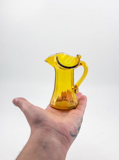 Tiny Vintage Amberina Glass Pitcher Toothpick Holder with Cadmium Glow