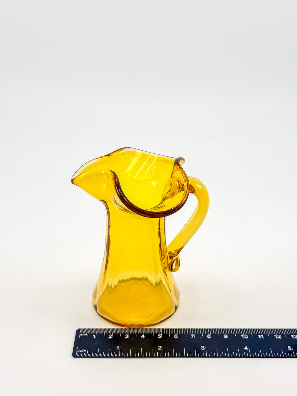 Tiny Vintage Amberina Glass Pitcher Toothpick Holder with Cadmium Glow