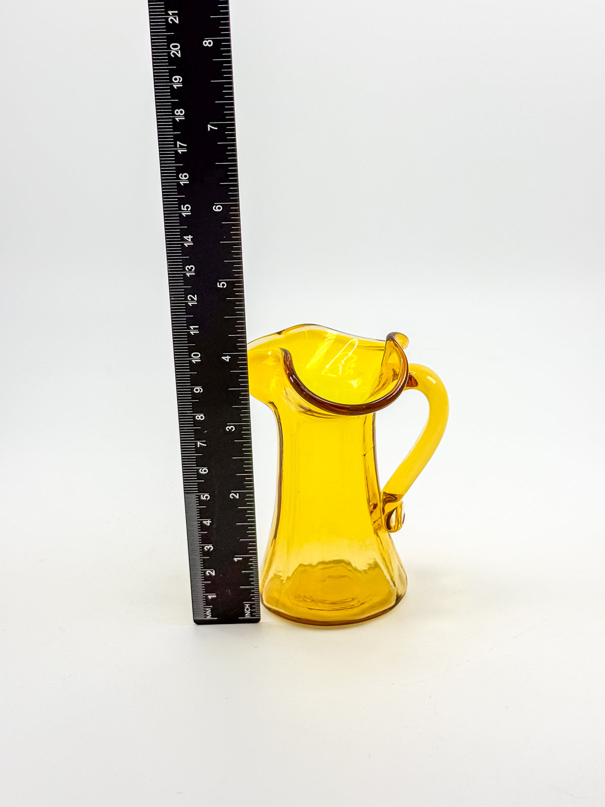 Tiny Vintage Amberina Glass Pitcher Toothpick Holder with Cadmium Glow