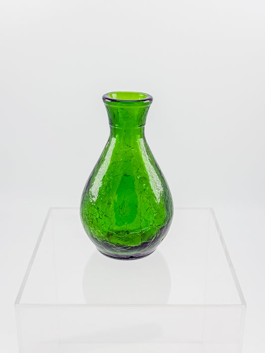 Vintage Green Crackle Glass Bud Vase