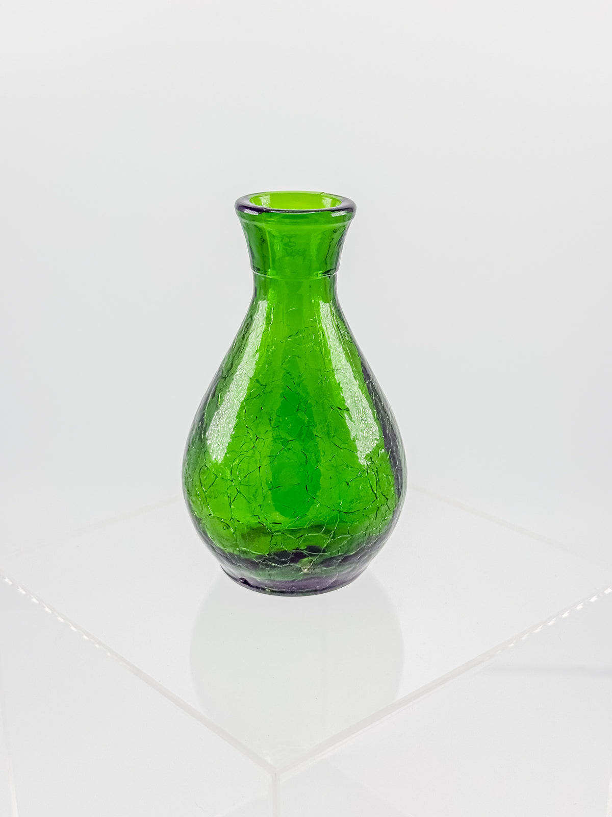 Vintage Green Crackle Glass Bud Vase