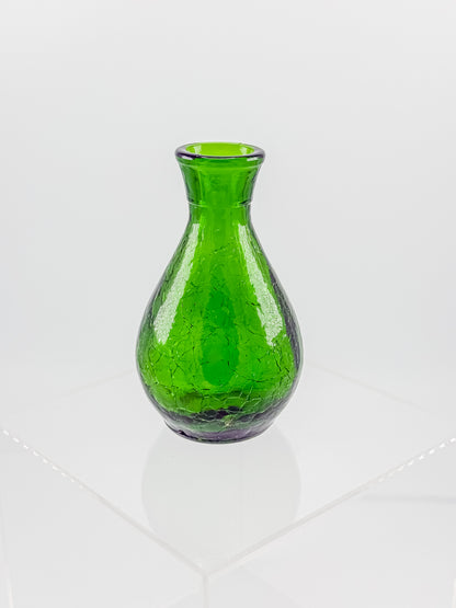 Vintage Green Crackle Glass Bud Vase