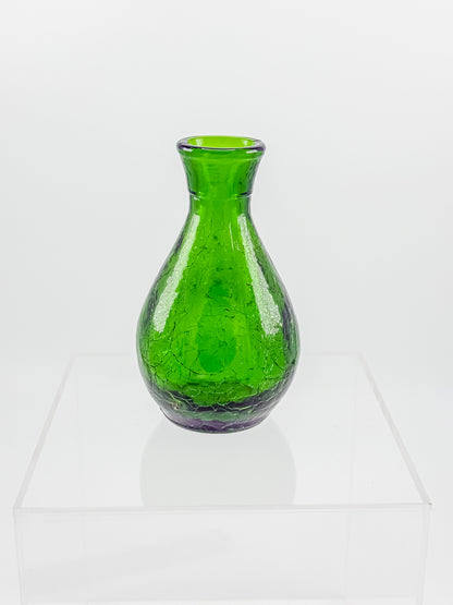 Vintage Green Crackle Glass Bud Vase