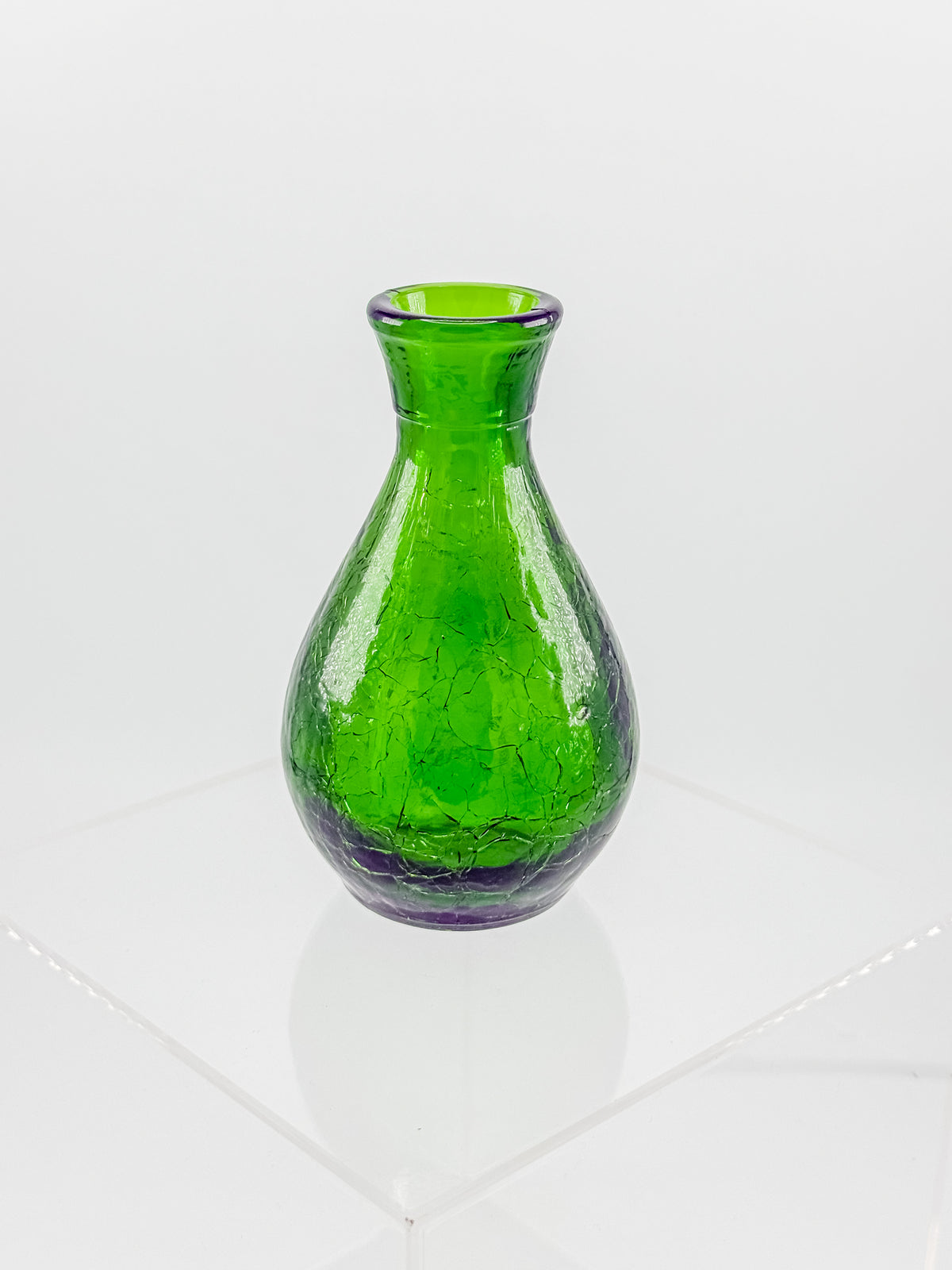 Vintage Green Crackle Glass Bud Vase