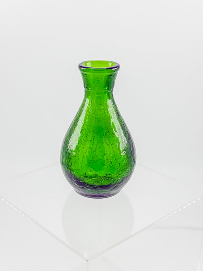 Vintage Green Crackle Glass Bud Vase